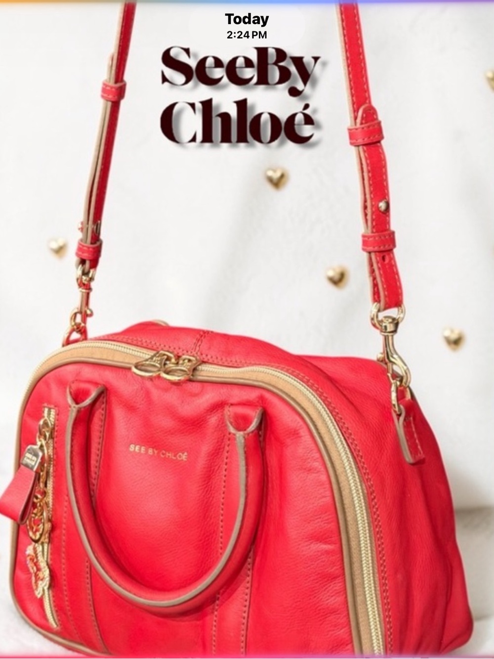 See By Chloé Red Leather HARRIET 2-Way Satchel or Crossbody Bag A BEAUTY!